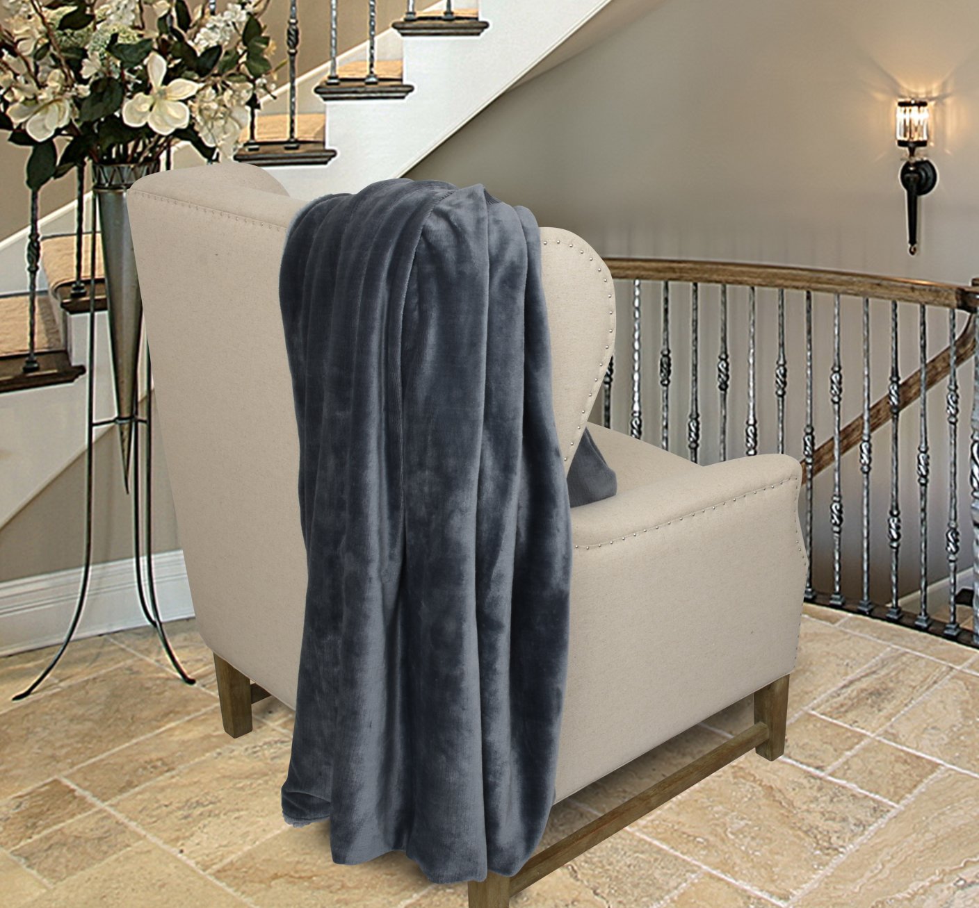 Catalonia Charcoal Grey Sherpa Throws Blanket, Valentine's Day Gift, Super Soft Fuzzy Comfy Micro Plush Fleece Blanket All Season for Sofa Couch Bed Reversible Match Color, Tone to Tone, 50x60 inch