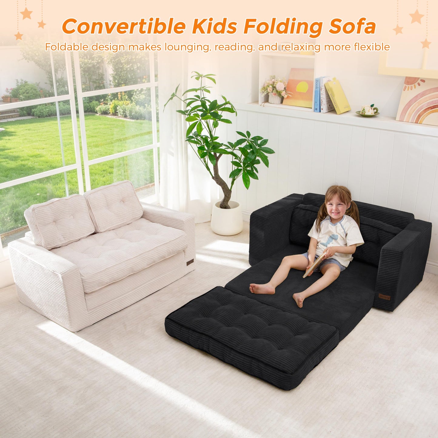 MAXYOYO Convertible Sofa Bed for Boys and Girls, Floor Kids Bean Bag Chair