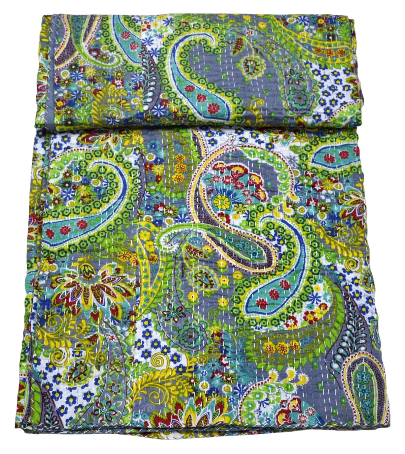 Arprani Indian Vintage Kantha Quilt Set Handmade Cotton Throw Blanket Bedspread gudari Paisley Bohemian bedspreads Boho Queen Size Quilt