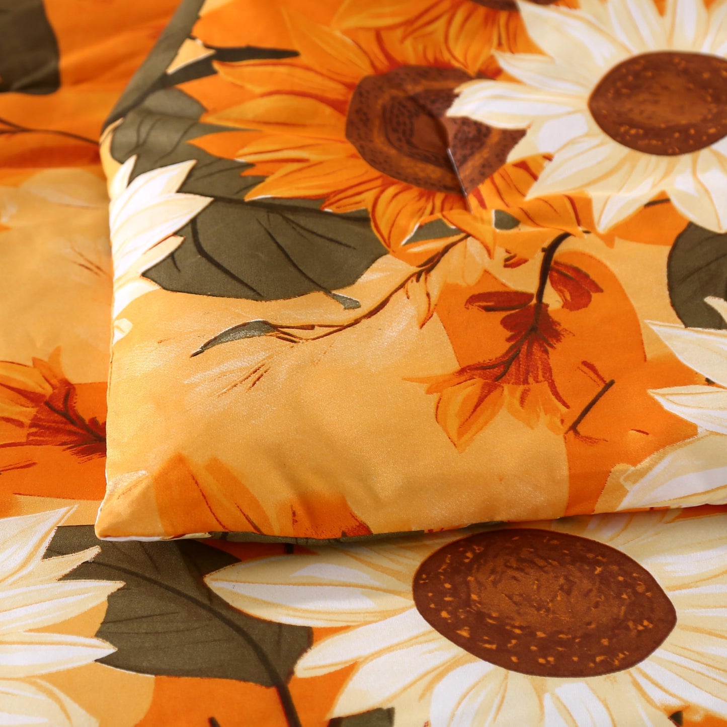 MAG 3Pcs Sunflower Twin Comforter Set,Microfiber Floral Twin Bedding Set,Boho Orange Flower Pattern,All Season Included 1 Comforter + 2 Pillowcases for Toddler Kids Boys Girls,Breathable and Wrinkle.