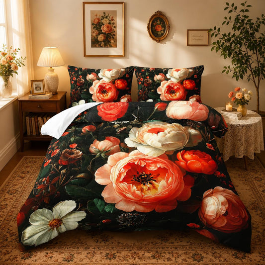 Nttopship Colorful Flower Comforter Set Full Size 3 PCS Bed in a Bag,Cute Floral Bedding Set for Girls Teens,Ultra Soft Microfiber Comforter Bed Set with 3-Pieces, Floral Bedroom Decor