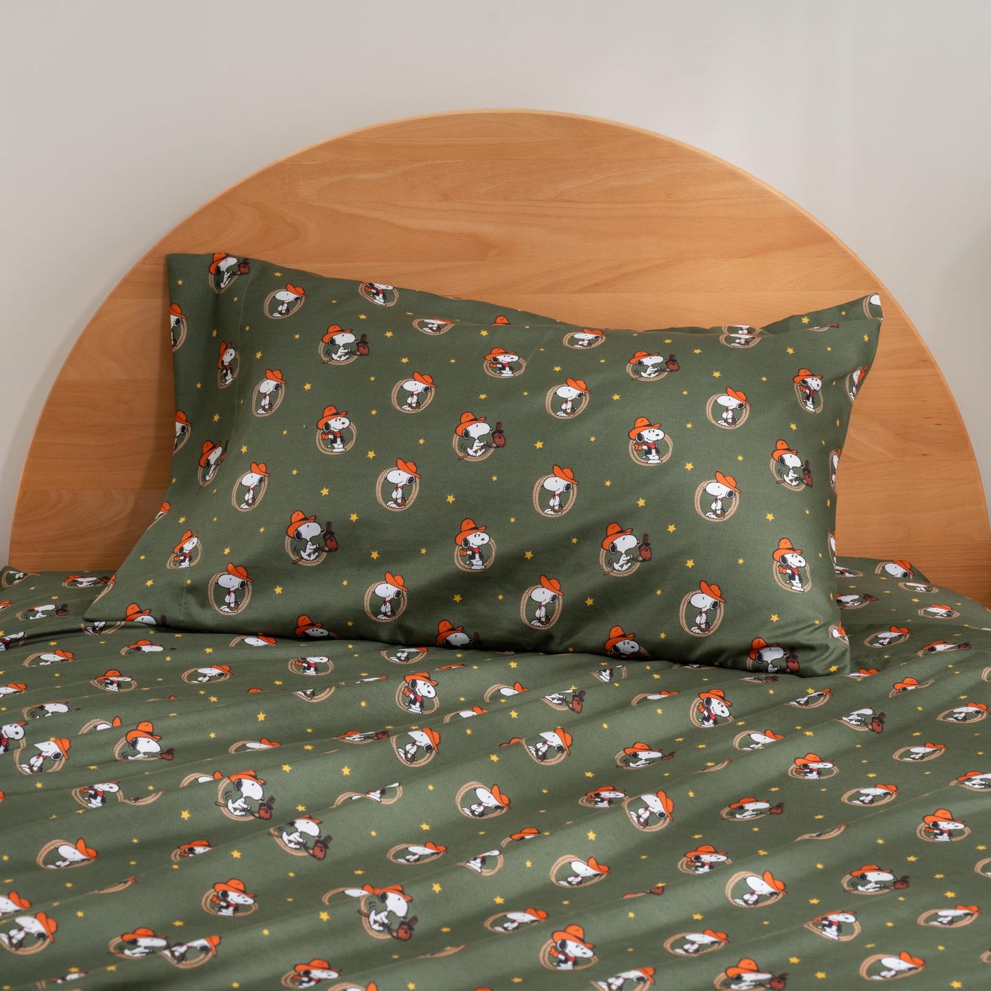 Berkshire Blanket Peanuts® Kids Sheet Set Full Size - 4 Pieces,Cute Character Snoopy Printed Soft Microfiber Bed Sheets,Snoopy Giddy Up Cowboy Sheets Moss