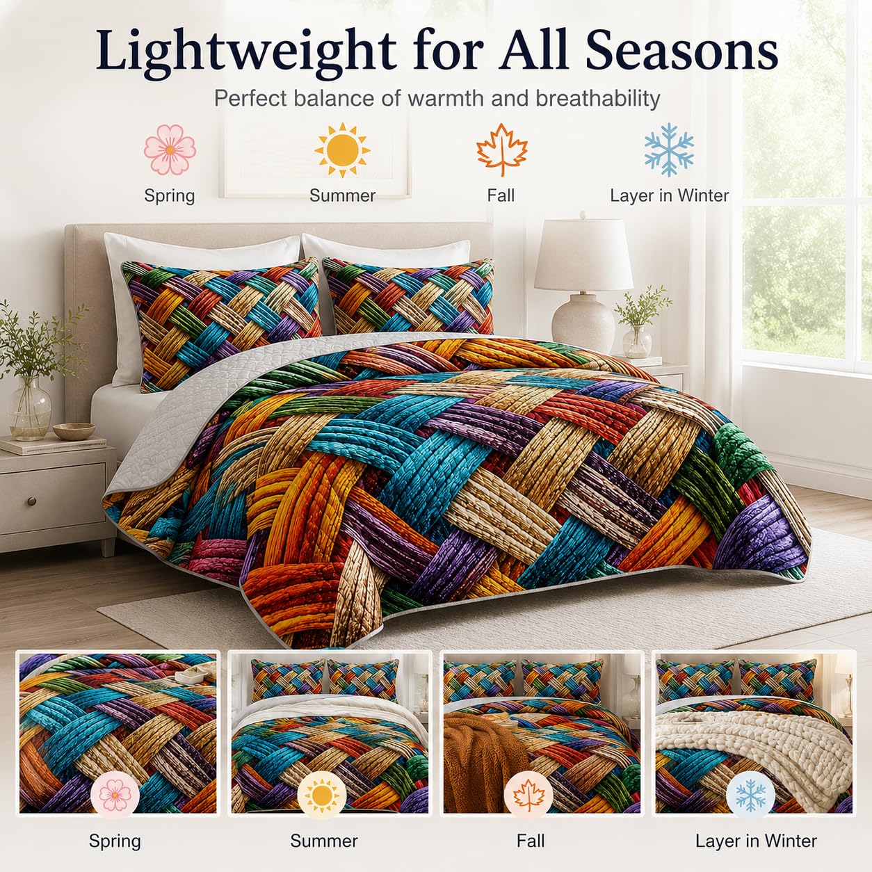 AILONEN 3-Piece Colorful Soft Quilt Set King Size, Gradient Abstract Art Boho Quilted Bedspread Coverlet,All Season Quilt,2 Pillowcases