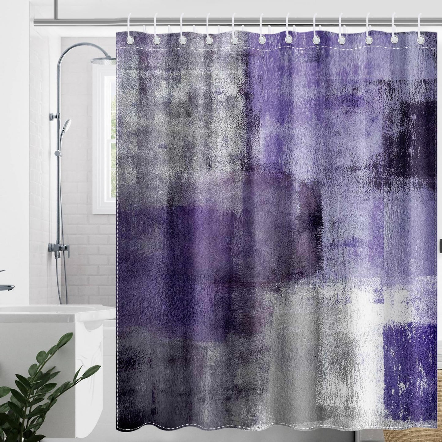 Mocsicka Abstract Shower Curtain Grey Abstract Art Painting Shower Curtain Bathroom Bathtub Curtain 72x72 Inch with 12 Hooks (Purple)