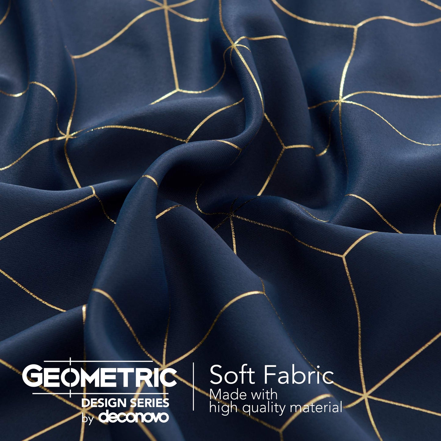 Deconovo Grommet Blackout Curtains, Room Darkening Gold Diamond Drapes, 2 Panels, Navy Blue, 52W x 84L Inch, for Bedroom and Living Room