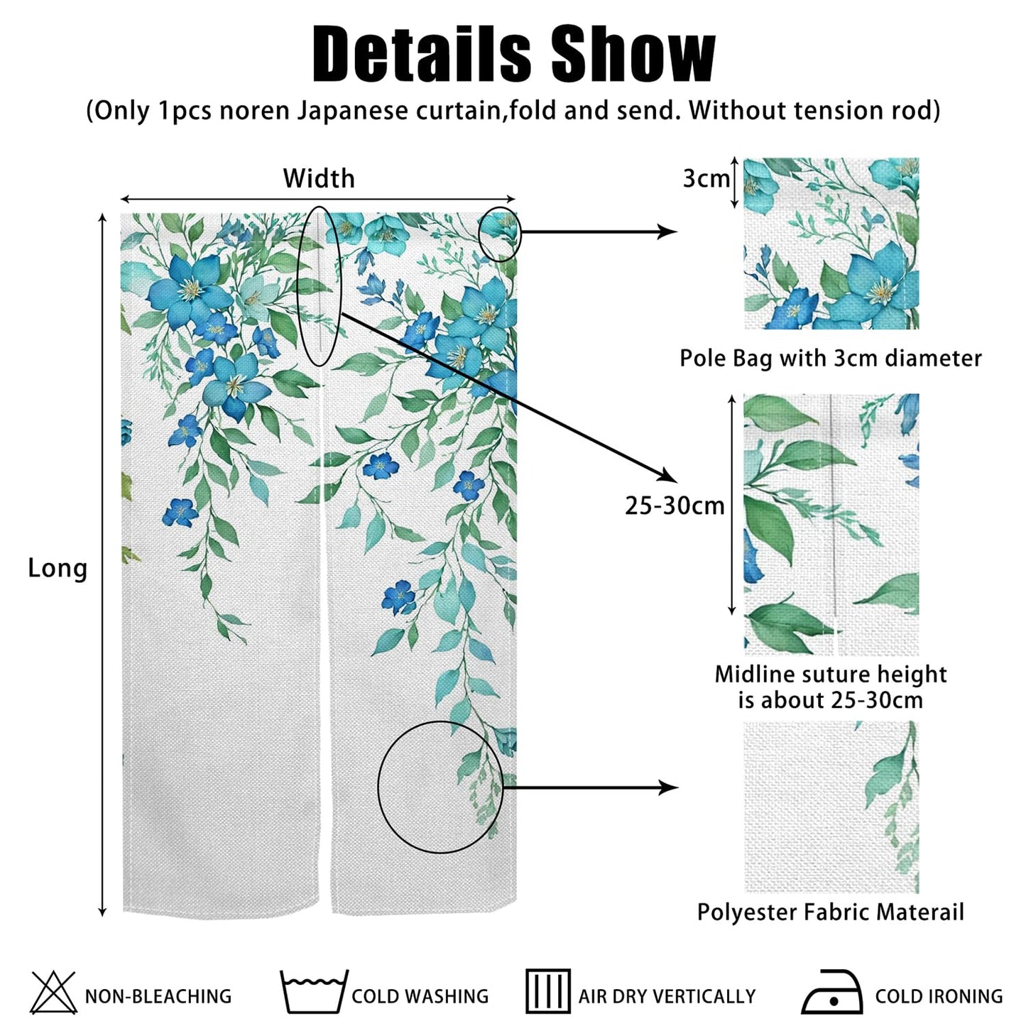 XMJJKUF Noren Japanese Style Doorway Curtain Long Japanese Window Treatment Door Curtain Tapestry Polyester Panel for Room Privacy Divider Kitchen Home Bar Decor (Green Plants),33.5"x 70.9"