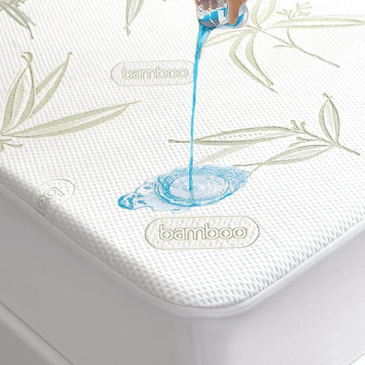 Queen Size Waterproof Mattress Protector, Premium Cooling Viscose from Bamboo Mattress Pad, Breathable, Noiseless, Cooling & Machine-Washable Bed Cover with 21" Deep Pocket