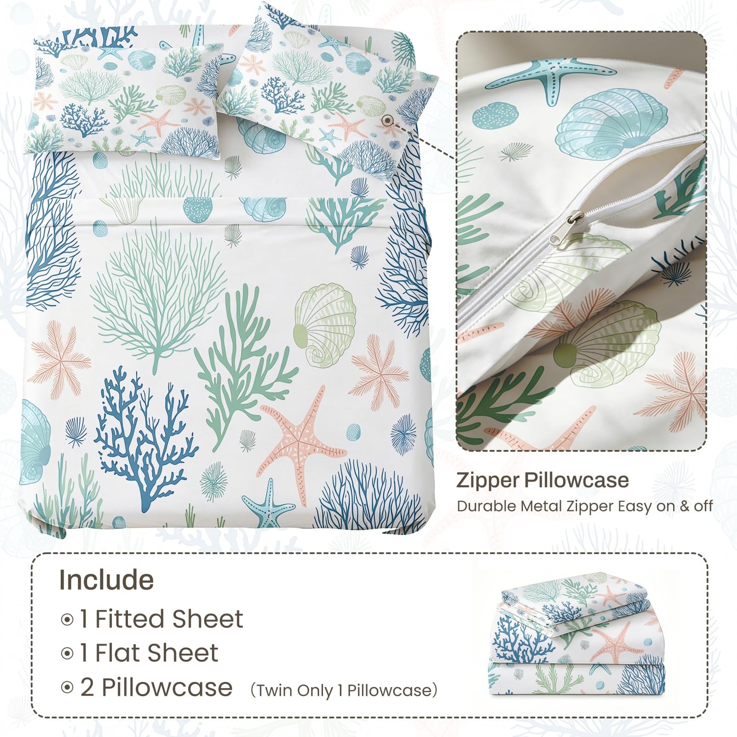 Coral Queen Bedding Set Marine Life Sheet Sets