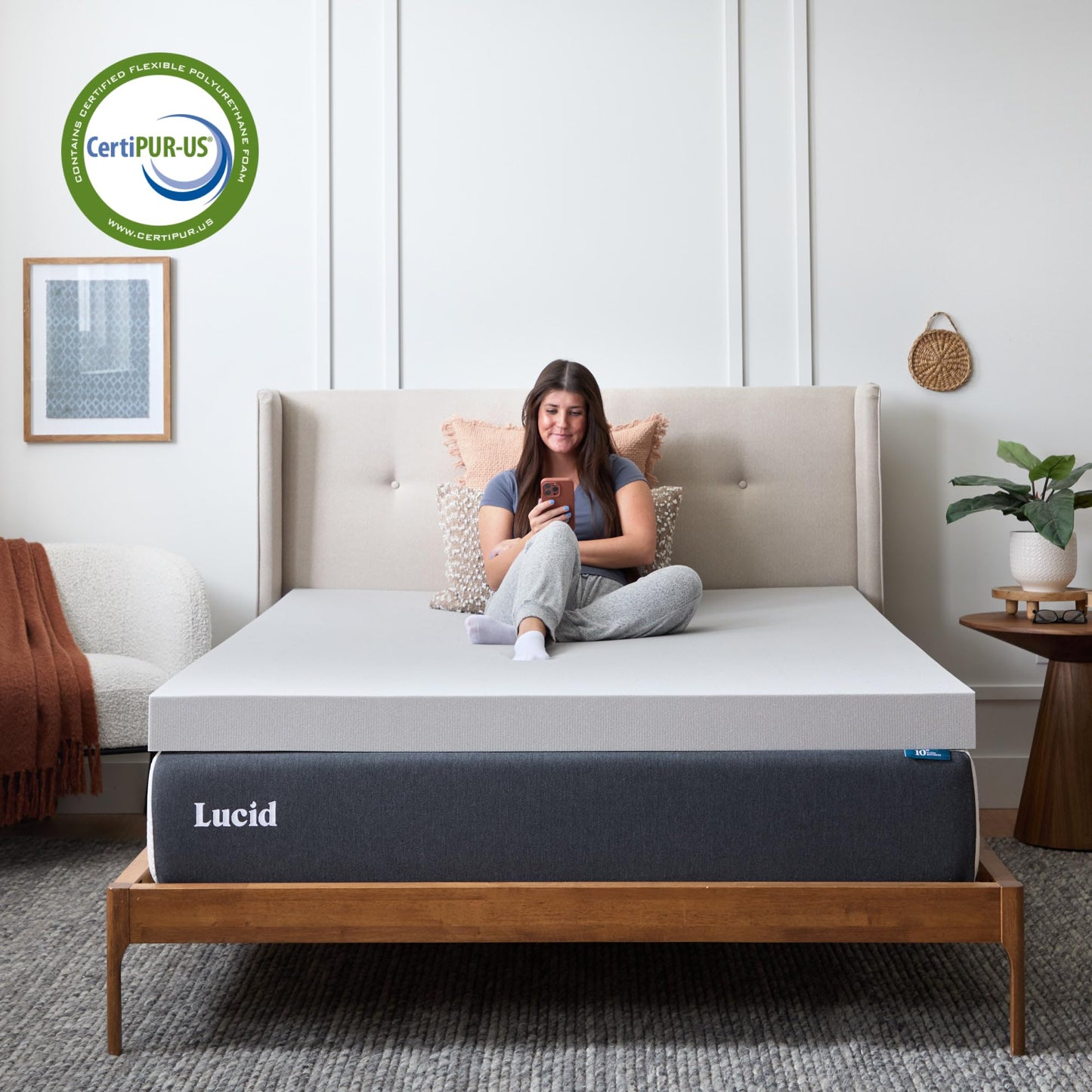 Lucid 3 Inch Bamboo Charcoal Infused Memory Foam Mattress Topper - Twin XL Size – Moisture and Odor Control - Ventilated - Deep Plush Feel, Pressure-Relief Bed Topper – CertiPur Certified