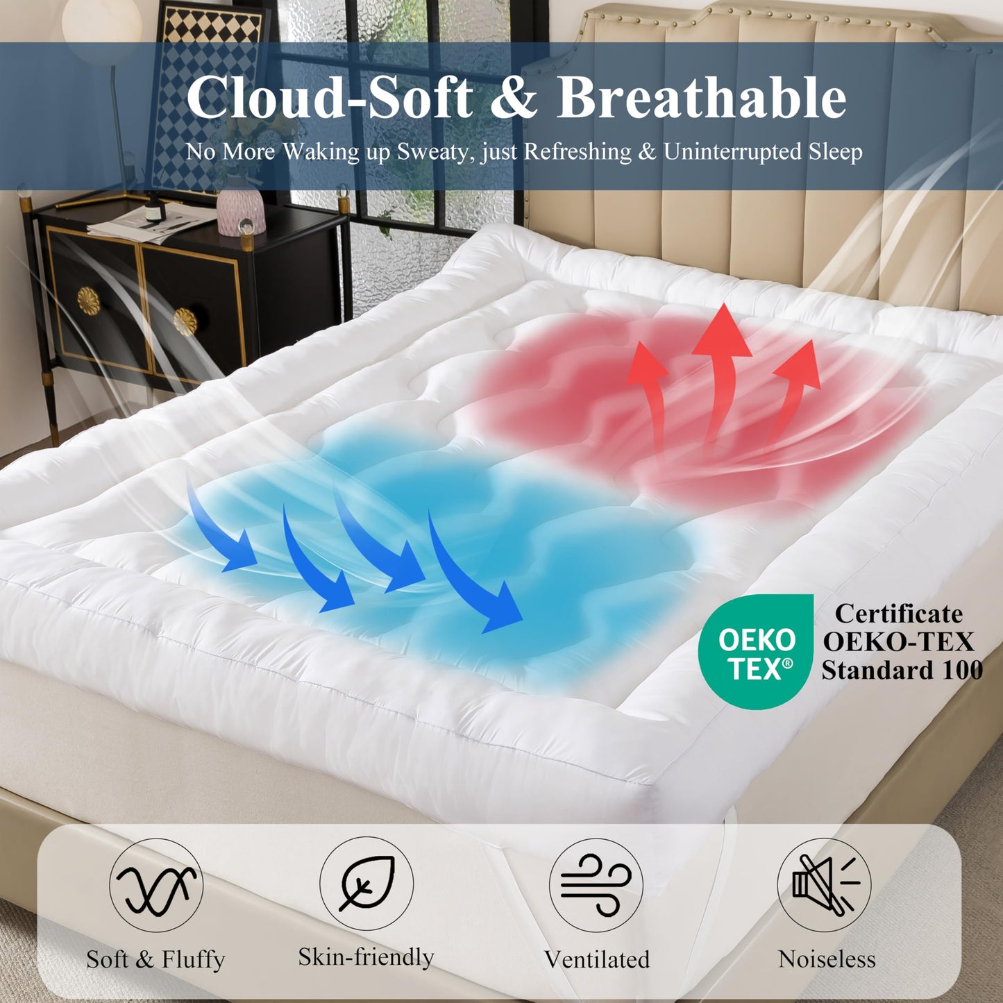 ELNIDO QUEEN® 5 Inch Memory Foam Mattress Topper Queen Size, Breathable Gel Memory Foam Bed Topper, 2000 GSM Fill, Soft Fluffy Supportive Pillow Top Mattress Pad for Back Pain Relief, 80x60x5 Inch