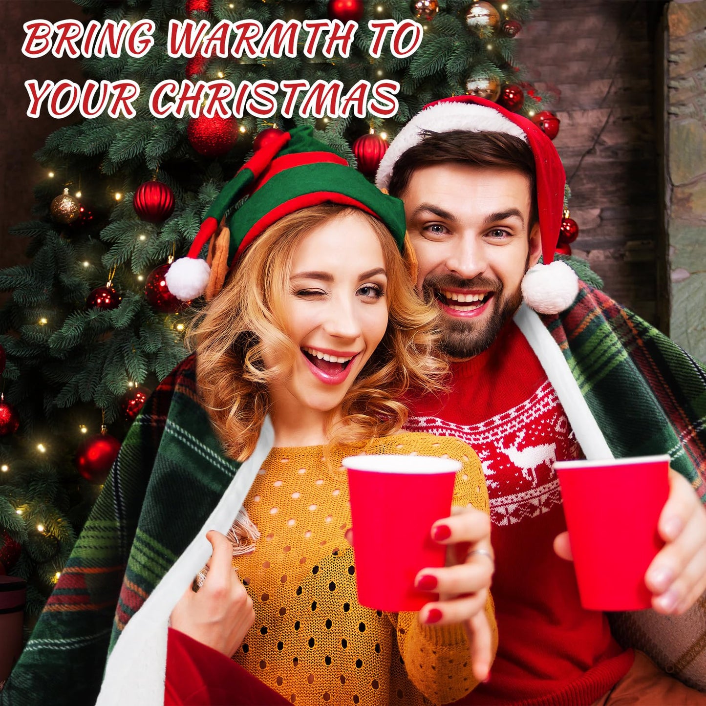 Tiamon 2 Pcs Winter Throw Blanket Bulk Reversible Sherpa Flannel Fleece Blanket 460 GSM Buffalo Cozy Plaid Blanket 50" x 60" Xmas Holiday Plush Warm Soft Blanket for Couch Bedding