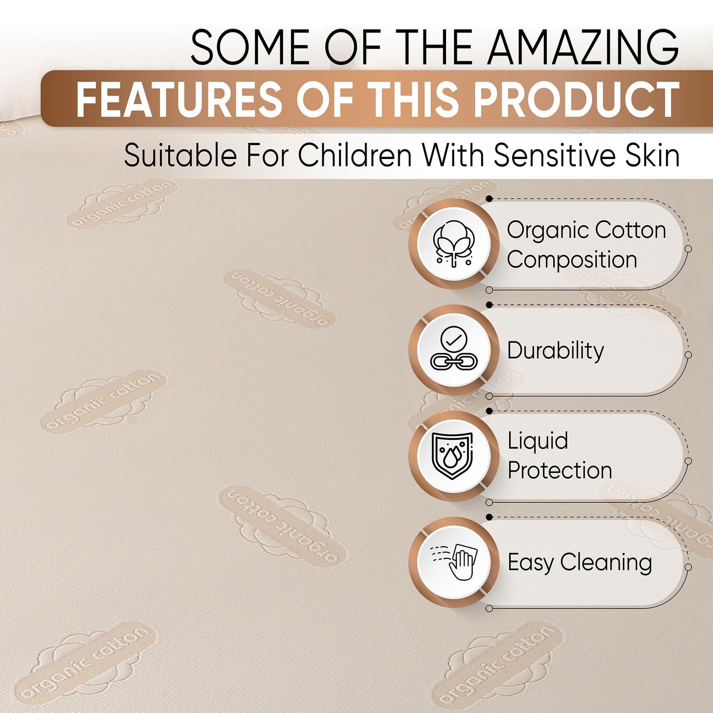Waterproof Organic Mattress Protector Twin Size – Premium Soft Organic Cotton Surface Mattress Cover – Noiseless & Breathable 250 GSM Mattress Pad – Deep Pocket Fitted Design