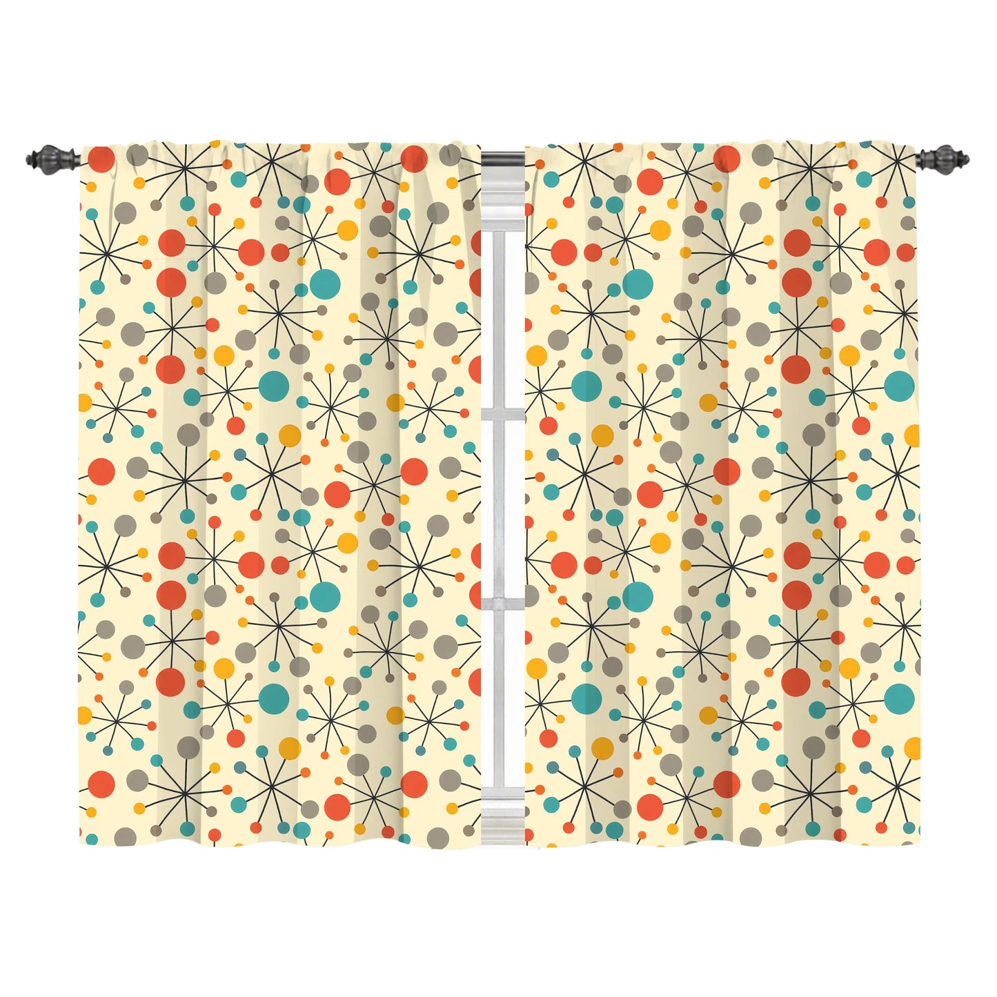 Worltoldb Mid Century Kitchen Curtains Cafe Curtains for Bathroom Dining Room Living Room Pocket Window Drapes 2 Panels Set 28"x36"