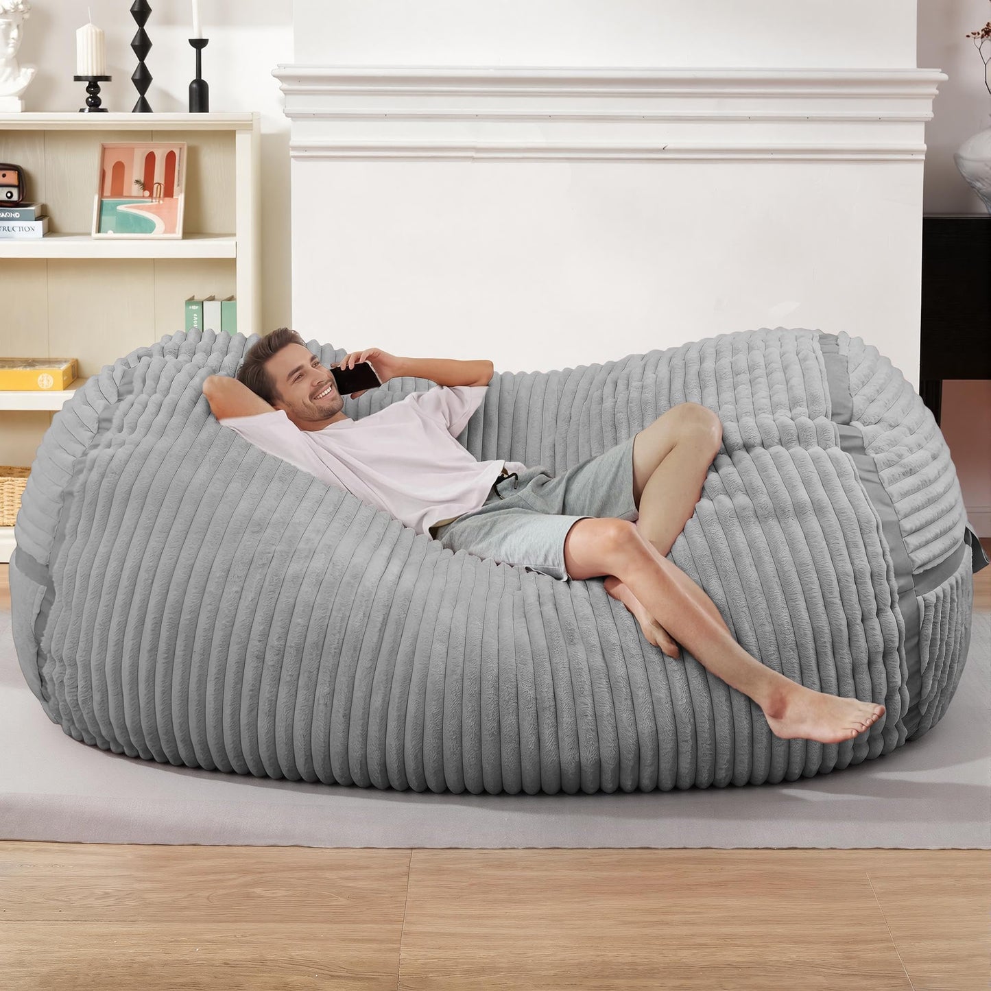 HABUTWAY Bean Bag Chair 6FT Giant Bean Bag Chairs for Adults with Memory Foam Filled,6'Beanbag Chair with Soft Faux Fur Cover, Bean Bag Bed Bean Bag Sofa Lounger for Living Room,Bedroom-Light Grey