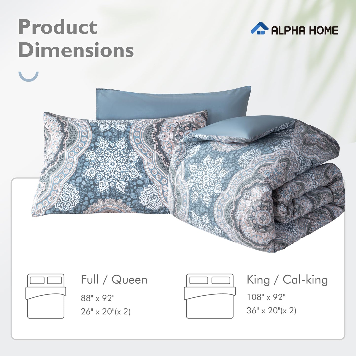 ALPHA HOME King Size Comforter Set, All Season Bedding Comforter Set, Comfortable Fluffy Floral Comforter Set with 100% Cotton Fabric (1 Comforter, 2 Pillowcases)