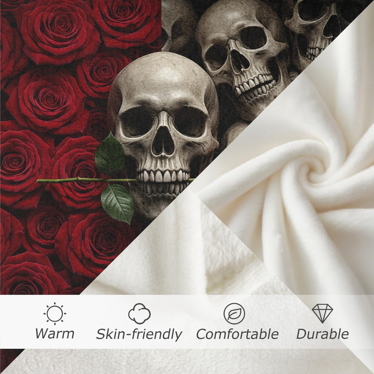 GEDAEUBA Skull Blankets for Adults - Gothic Skeleton Red Rose Fleece Blanket Throw, Soft Cozy Blankets & Throws for Couch, Bed, and Sofa, 50x60 inches