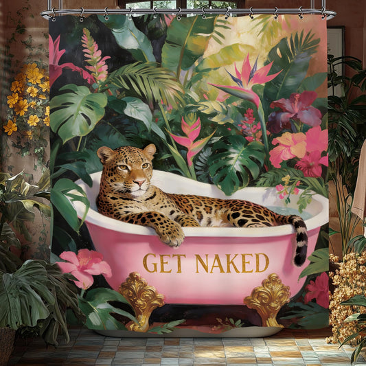 Yookeb Funny Leopard Jungle Bathroom Shower Curtain 60W by 71H Inch Animal Hilarious Cheetah Tropical Vintage Chill Interesting Wildlife Polyester Fabric 12 Plastic Hooks Waterproof Decor