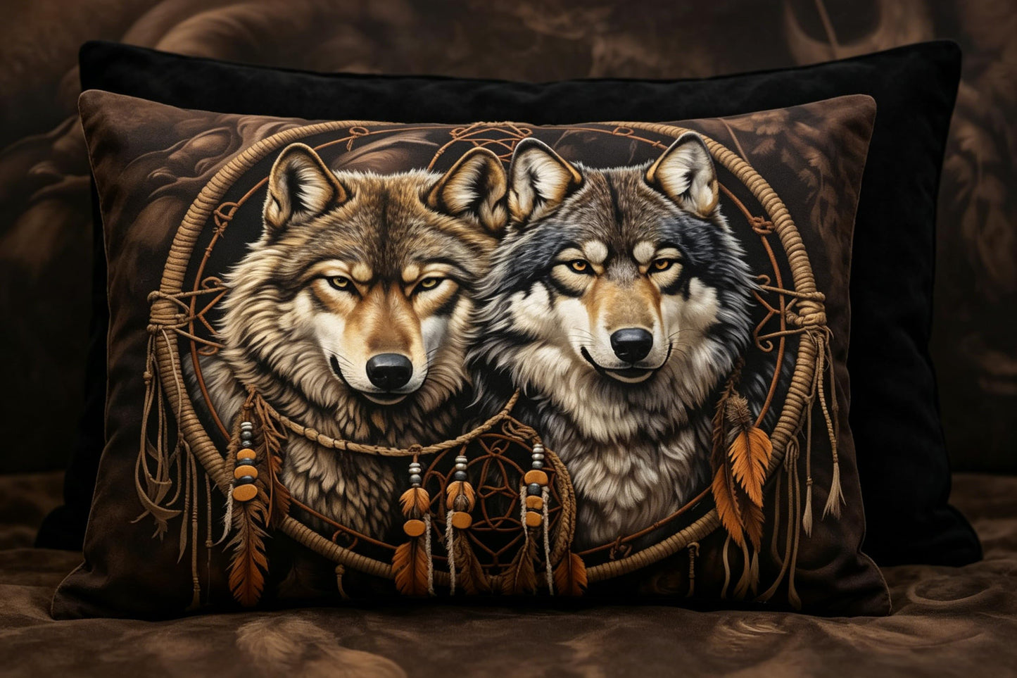 CCoutueChen Black Wolf Comforter Set Queen Size, Cabin Lodge, Wildlife Animal Print Bedding Set with Dreamcatcher, Soft Microfiber Lightweight Comforter,3 Pcs 2 Pillowcases/90 x90