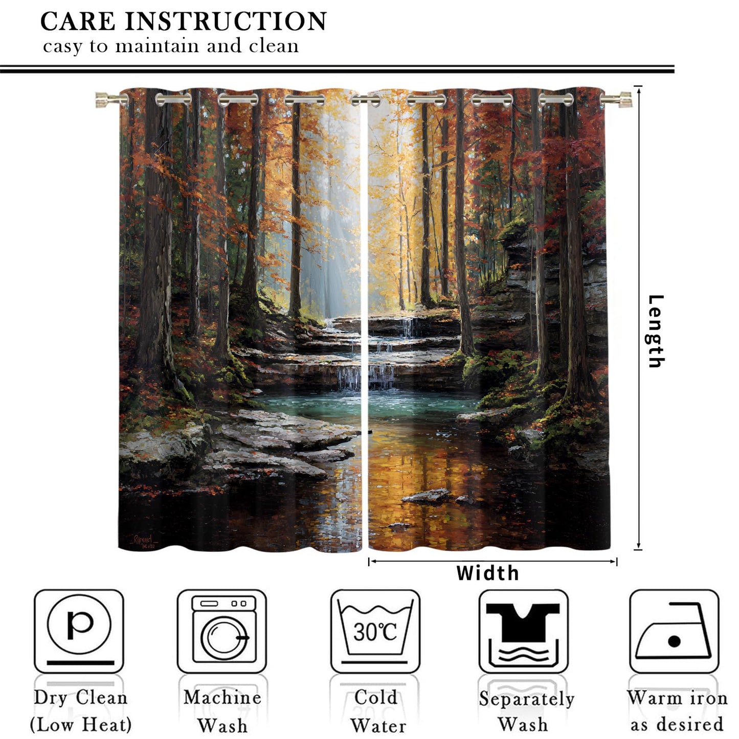 JAXIUOF Autumn Curtains for Living Room, Forest Blackout Curtains 63 Inch Long 2 Panels Woodland Window Drapes for Bedroom, Grommet Top Window Treatments for Kids Bedroom Home Decor