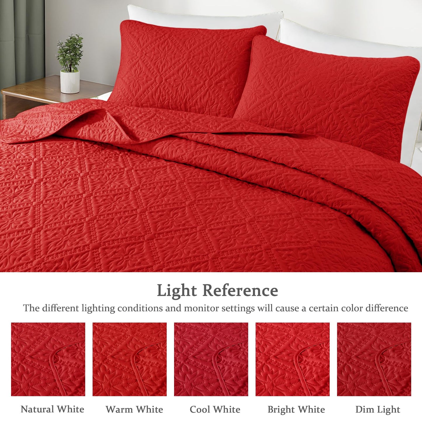 Exclusivo Mezcla King Quilt Bedding Set, Lightweight Soft Bedspreads Coverlets with 2 Pillow Shams, Modern Red Oversized Quilts King Size for All Seasons