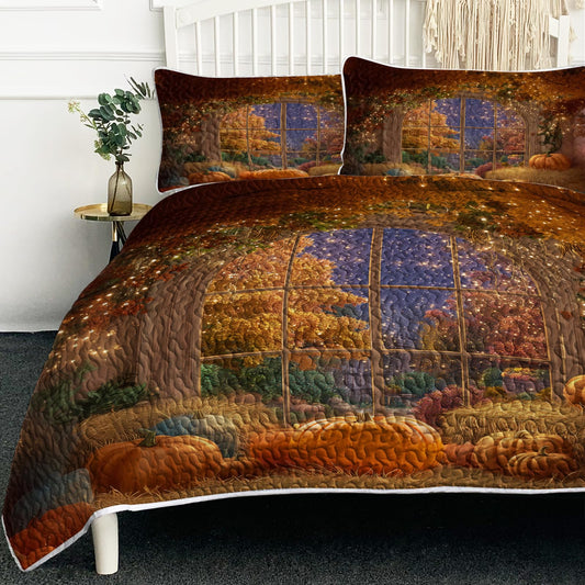 BlessLiving Fall Quilt Set King Size: Ultra Soft Microfiber Lightweight Shining Pumpkin Bedspreads Coverlets Quilt Bedding Set with 2 Pillow Shams for All Seasons