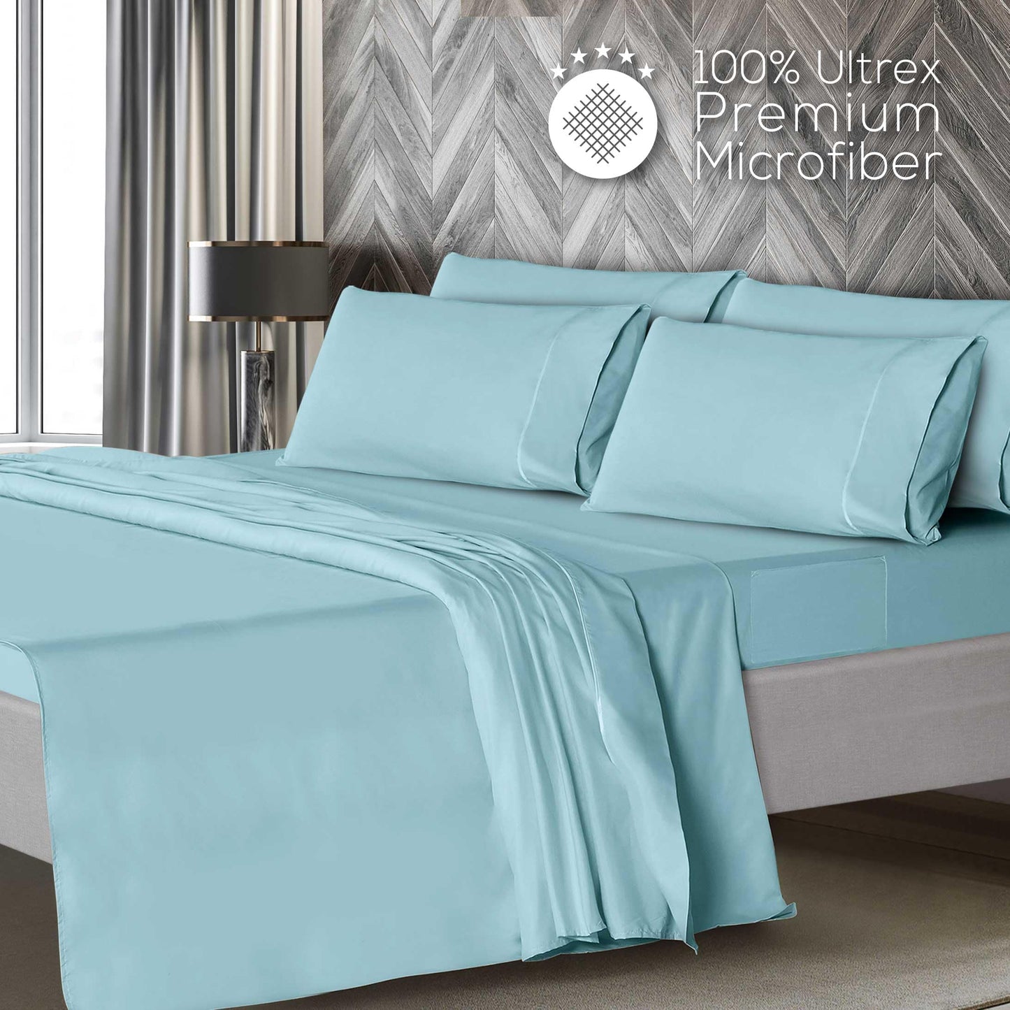 Mueller UltraTemp 6 PC Queen Sheet Set - Ultra-Soft Luxury Series, Cooling & Breathable Hotel Luxury Bed Sheets, Deep Pocket Wrinkle-Free Oeko-TEX, Aqua