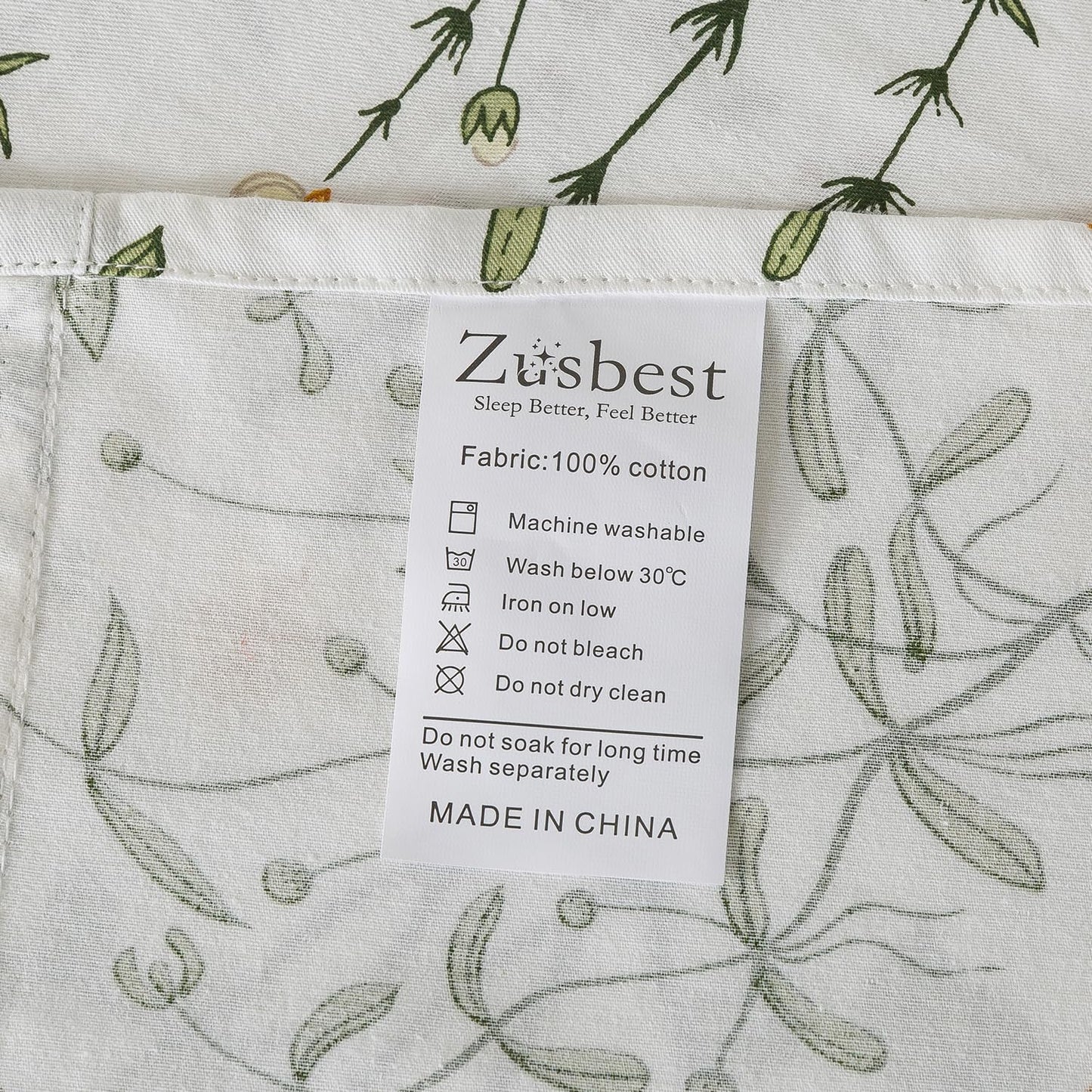 Zusbest Queen Sheet Set 100% Percale Cotton Green Floral Bed Sheet Set Yellow Flower & Green Leaves Botanical Pattern Printed on White Garden Luxury Crisp Soft Deep Pocket Fitted Sheet 17.5'' 4Pcs