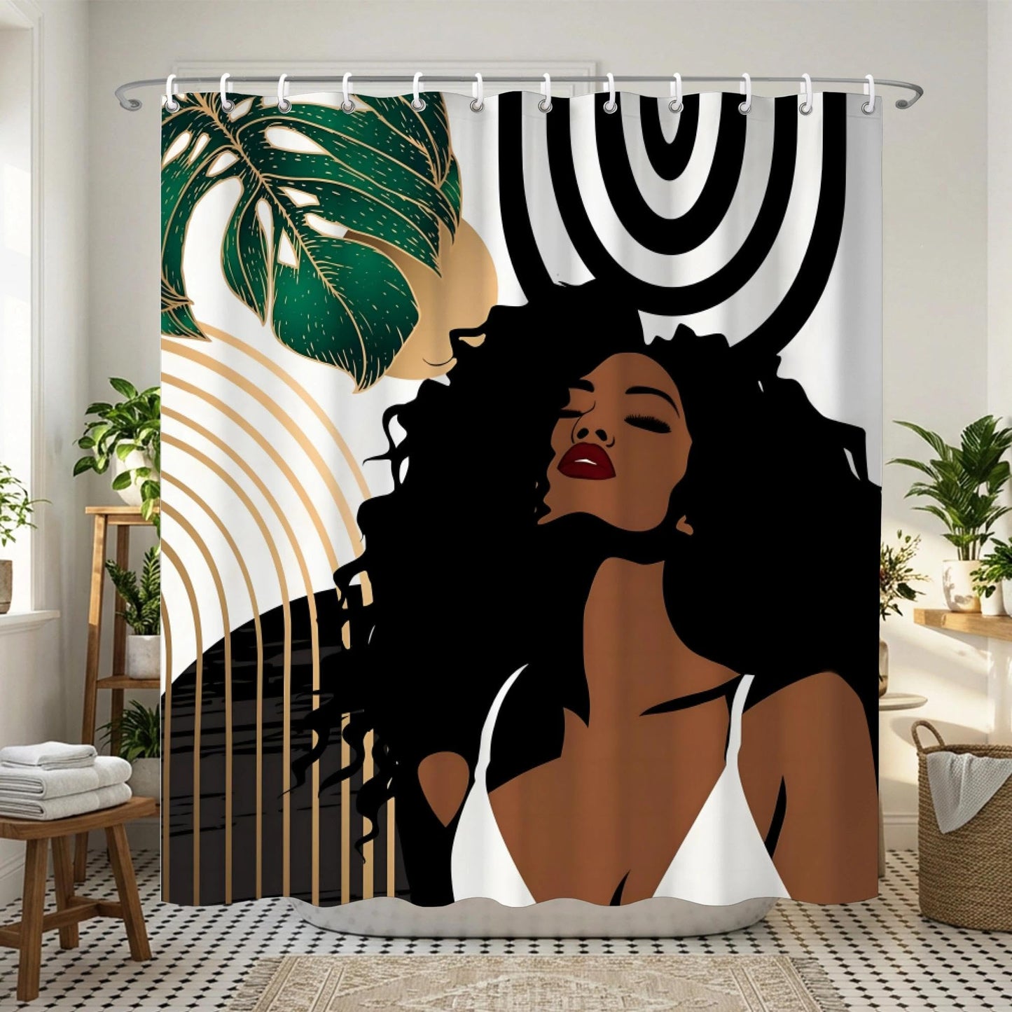 TSLOVER African American Decorative Shower Curtains,Sexy Black Woman Girl Bathroom Curtain,Modern Abstract Waterproof Polyester Fabric Bath Curtain Decor,72x72 Inches