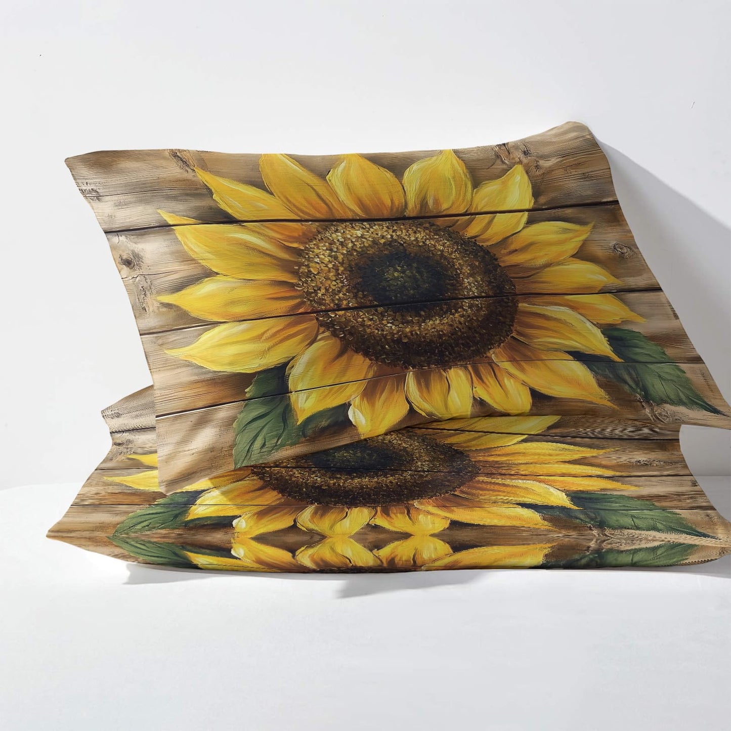 NOGAWA Sunflower Sheets Queen, Yellow Floral Bed Sheets, Rustic Wood Bedding Sheets, Soft Microfiber Deep Pocket Fitted Sheet, Flat Sheet, 2 Pillowcases