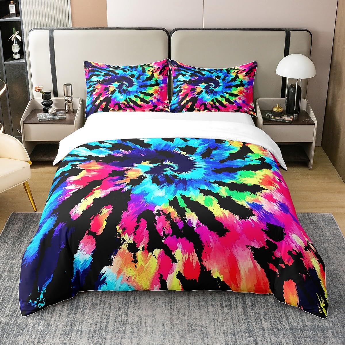 Erosebridal 100% Cotton Hippie Tie Dye Bedding Duvet Cover Sets Queen Blue Purple Tie Dye Spiral Comforter Cover, Boho Bohemian Hippie Gypsy Quilt Cover, Abstract Indian Ethnic Bedspread Cover