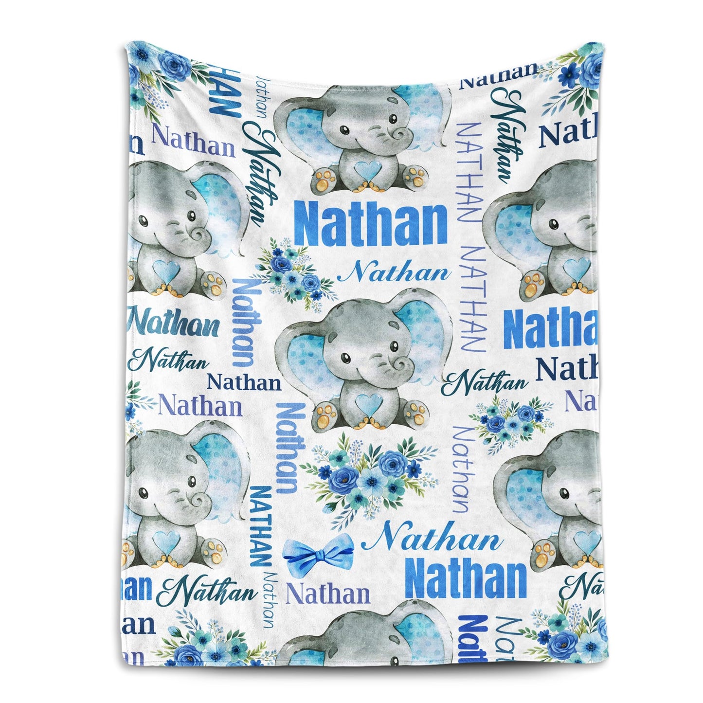 Lcyawer Personalized Blanket with Name, Custom Elephant Blanket for Baby, Flannel Throw Blankets for Boys Gifts, Personalized Baby Boy Gifts for Infant Newborn Shower, Printed in USA