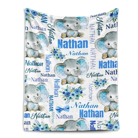 Lcyawer Personalized Blanket with Name, Custom Elephant Blanket for Baby, Flannel Throw Blankets for Boys Gifts, Personalized Baby Boy Gifts for Infant Newborn Shower, Printed in USA