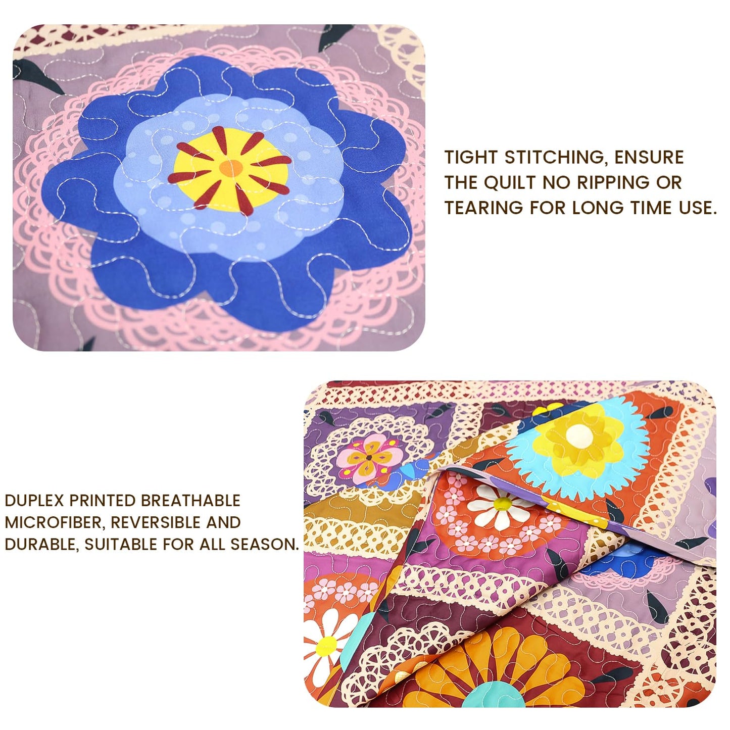 Benlarky Patchwork Quilt Set Queen Size 3 Pieces Set Quilts Crochet Style Bohemian Bedspread Coverlet Set for All Season Reversible Boho Bed Cover Bedding Set 1 Quilt and 2 Pillow Shams, 96" x 92"