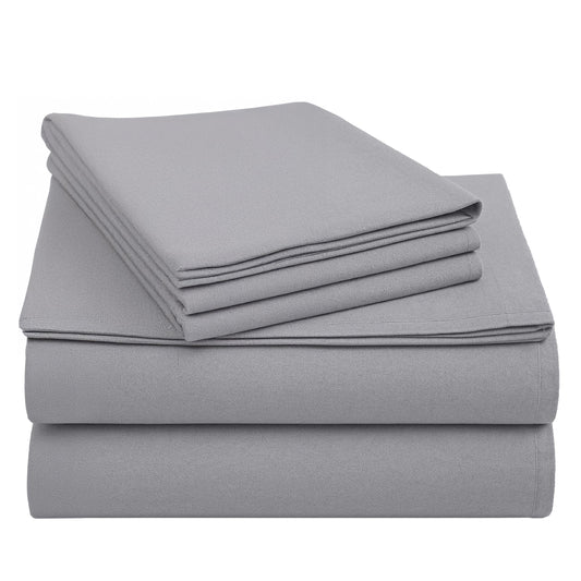 California Design Den Flannel Extra Deep Pocket Flannel Sheets King Size Set - Made in Portugal 100% Cotton, Triple-Brushed, Thick, Velvet Soft 4-Piece King Bed Sheet Set - Silver Grey