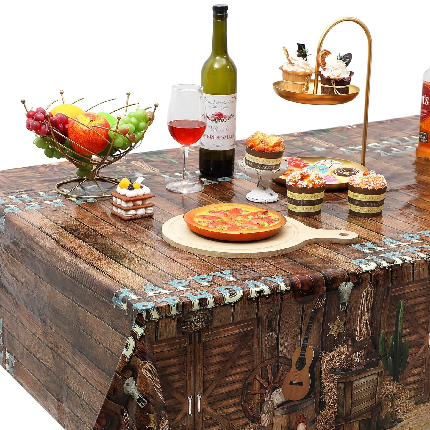 BBTO 3 Pieces Western Tablecloths Cowboy Party Decorations Birthday Table Cover Wild West Happy Birthday Tablecloth Plastic Western Table Cloths Party Decor, 54 x 108 Inches
