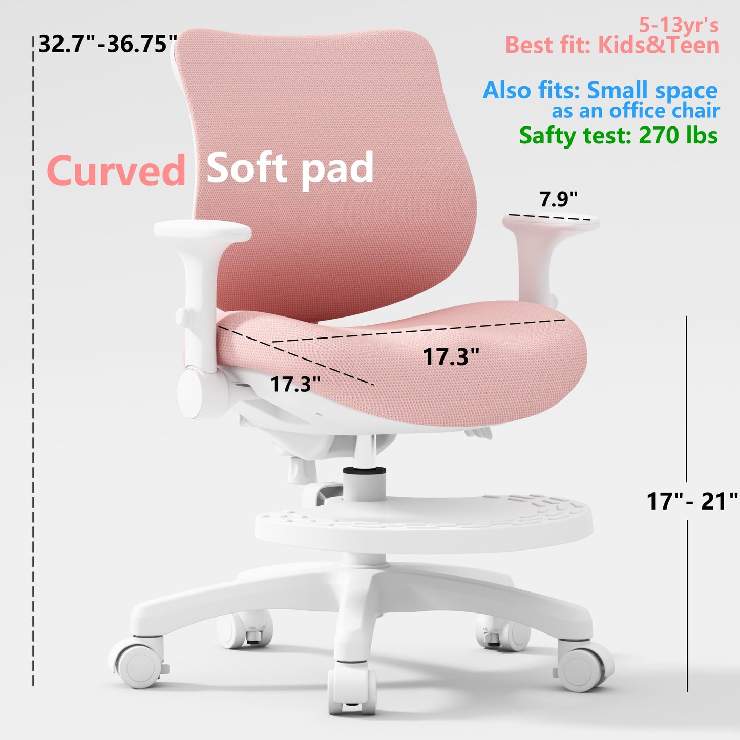 chirvana Kids Desk Chair, Ergonomic Study Chair for Bedroom with Adjustable Footrest, Adjustable Height, Flip-Up Armrests, Mesh Student Chair with Adjustable backrest, Model Deer (Beige)