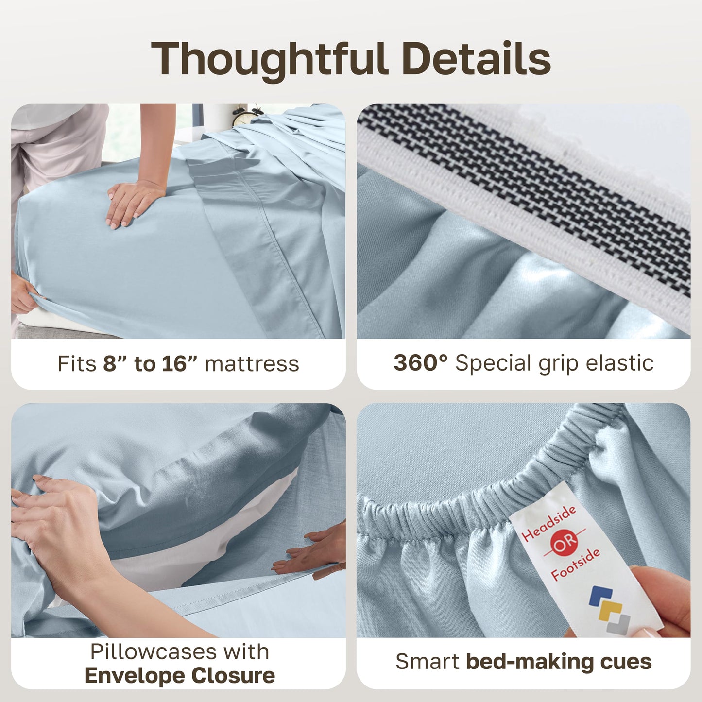 California Design Den 100% Egyptian Cotton Bedsheets Queen Size Bed Set - Certified Authentic Queen Sheet Set Egyptian Cotton Sateen, Deep Pockets, Gripper Elastic, Durable Luxury Bedding - Light Blue