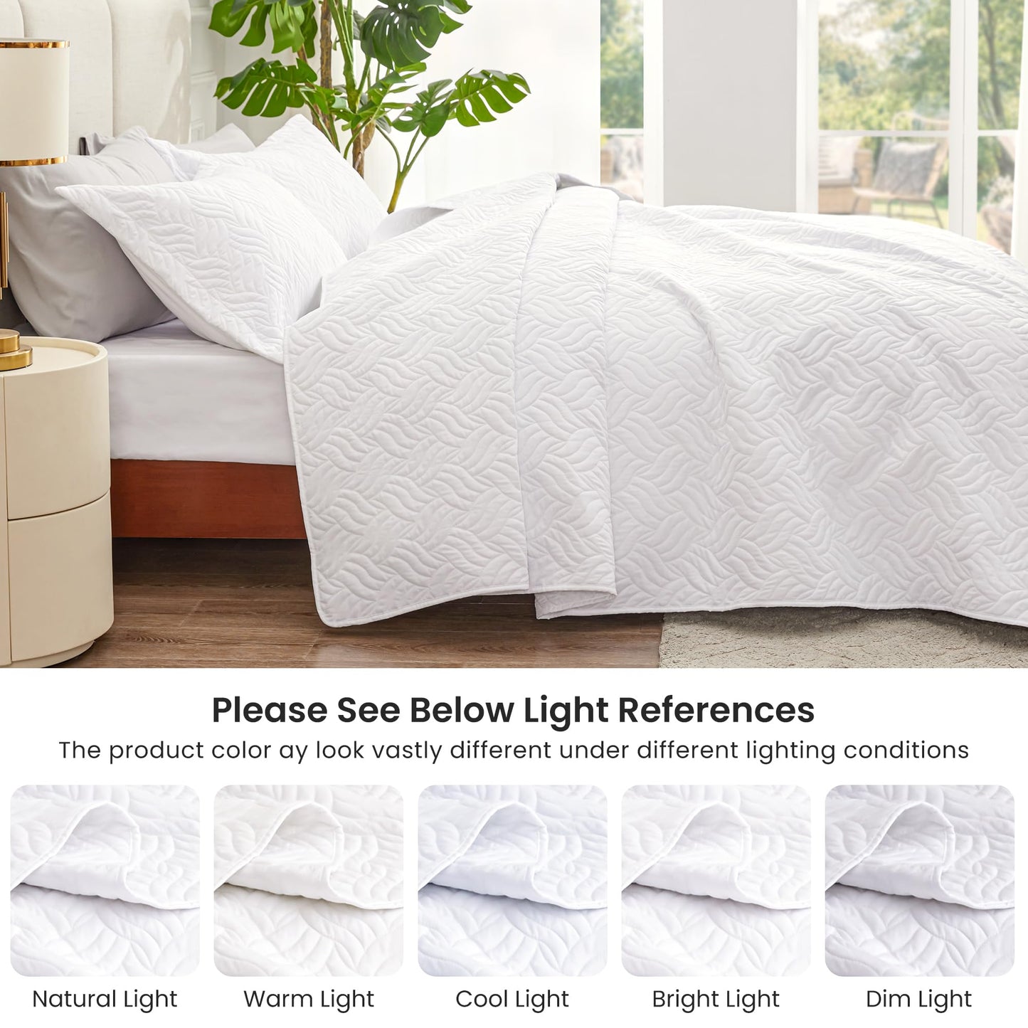 Love's cabin King Size Quilt Set White Bedspreads - Soft Bed Summer Lightweight Bedspread Comforter - Modern Style Wave Pattern Coverlet for All Season - 3 Pieces (1 Quilt, 2 Pillow Shams)
