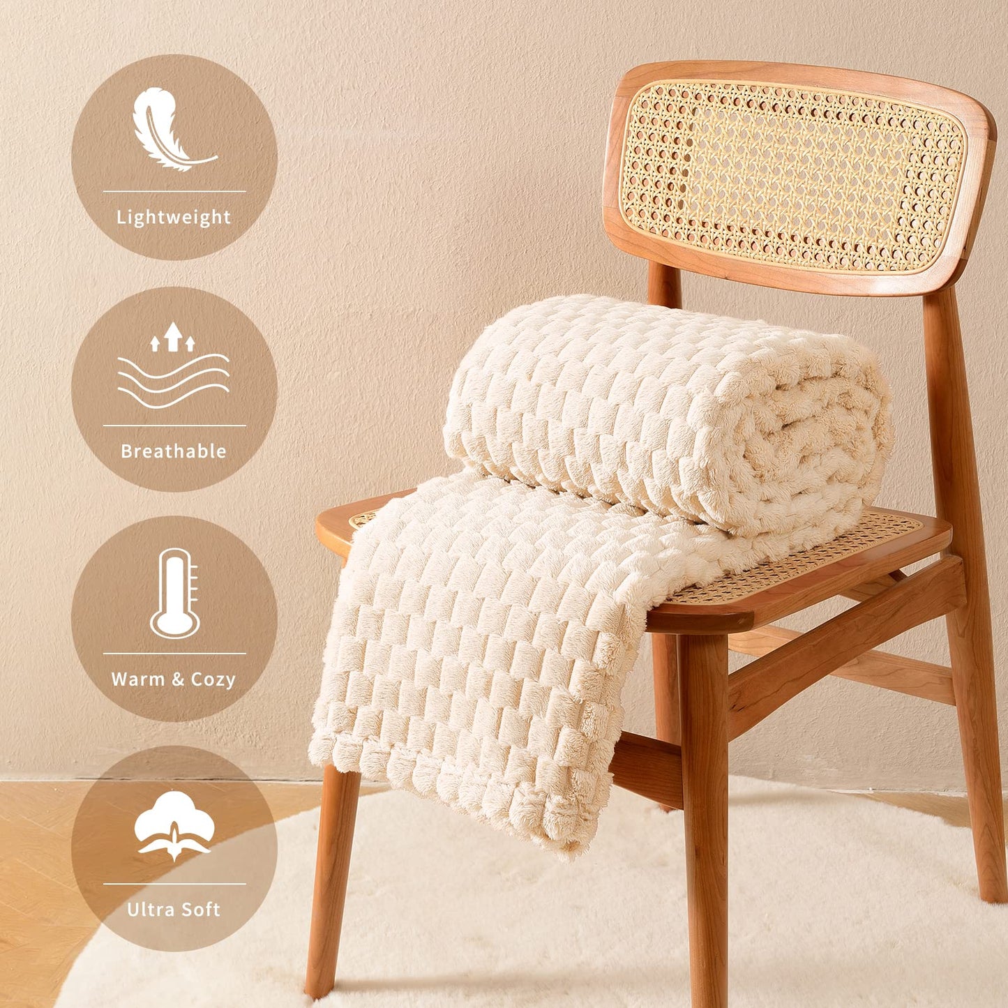 FY FIBER HOUSE Fleece Throw Blanket for Couch 300GSM Super Soft Plush Fuzzy Blankets Lap Blanket for Office Sofa, 50x60 Inches, Beige