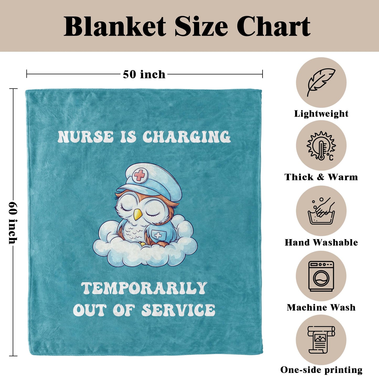 VRW Appreciation Nurses Gift, Funny Owl Nurse in Charging Throw Blanket, Nurse Week Appreciation Gifts for Women Teacher Student Graduation Birthday, 50x60 Inches