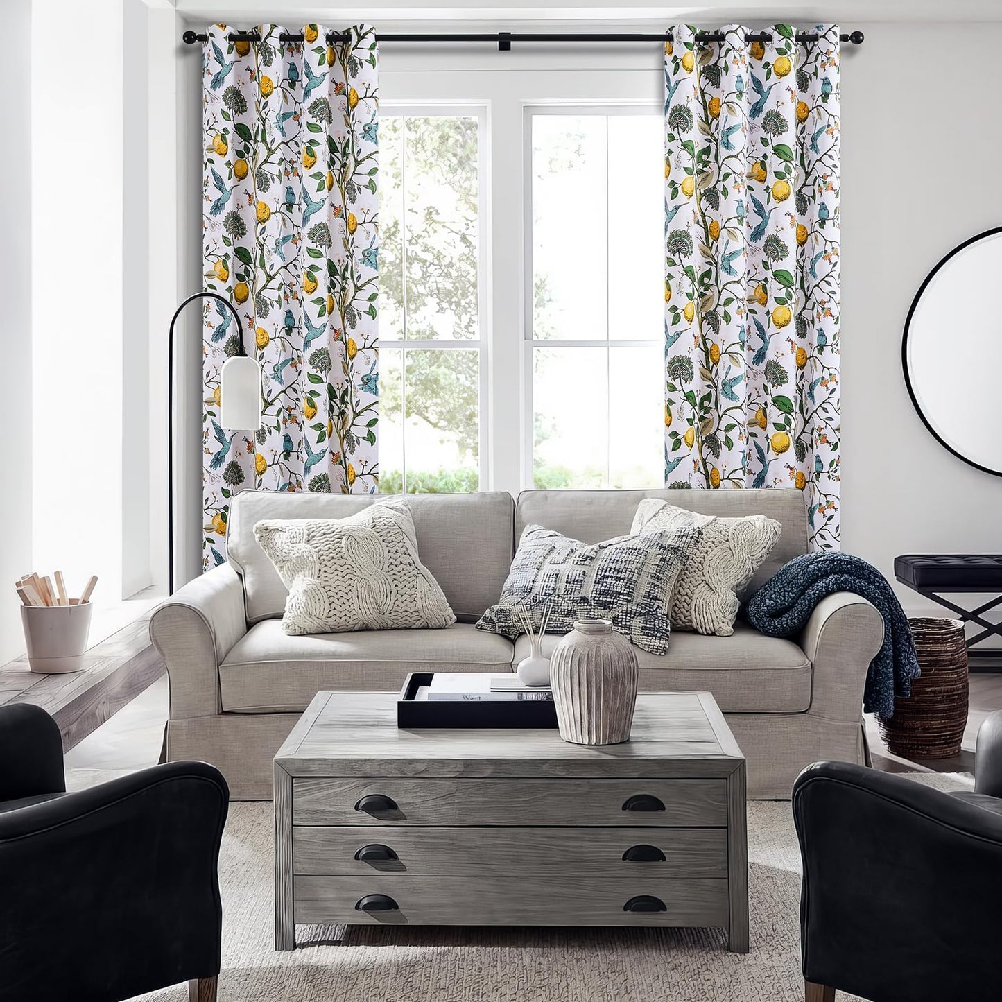 Topfinel Floral Curtains & Drapes Coquette Winter Blackout Elegant Vintage Farmhouse Country Hummingbird Patterned Grommet Curtains for Dining Living Room Sliding Glass 2 Panels 96 inch Long