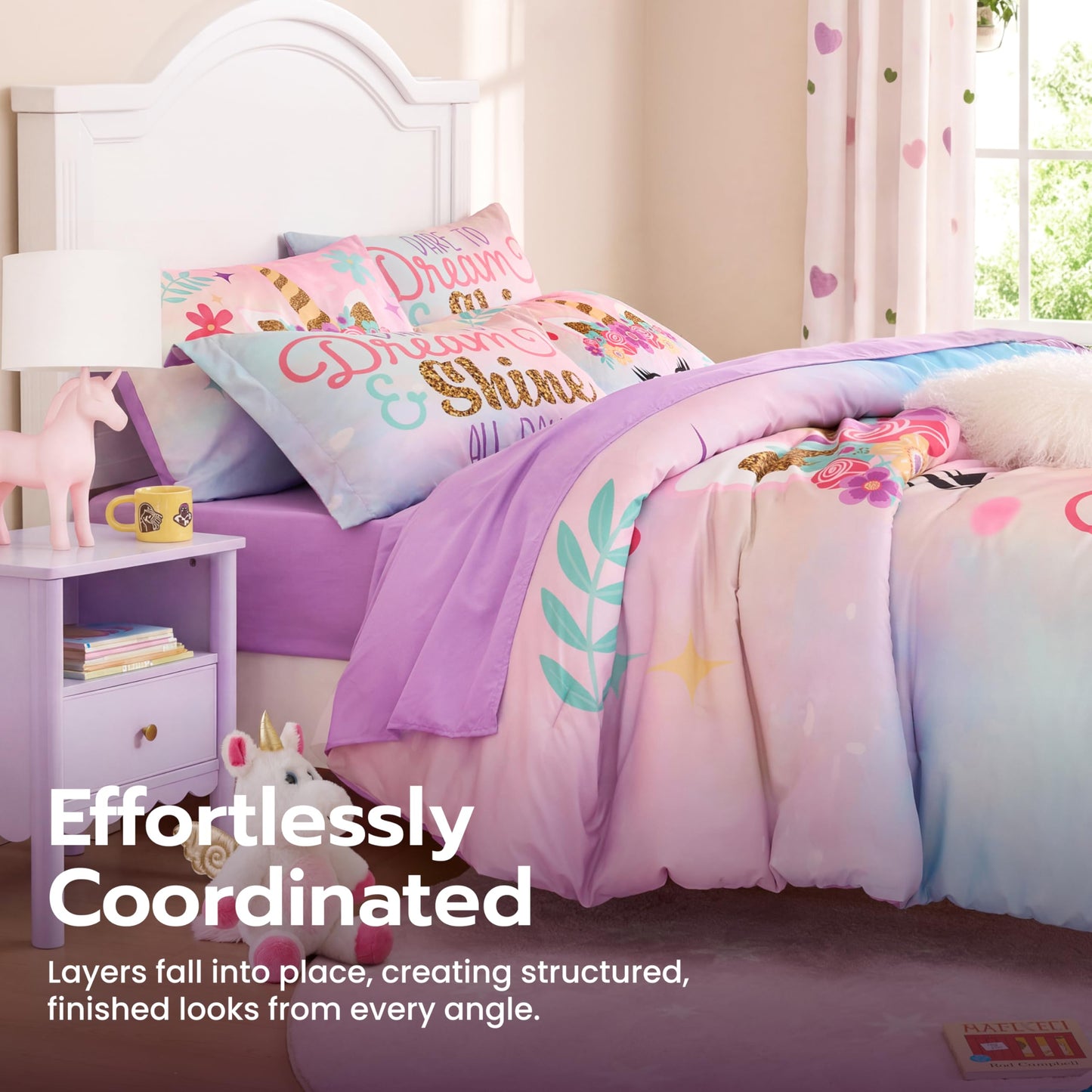 Joiedomi Kid Full Comforter Set 7 Piece Unicorn Bedding Set for Boys Girls Super Soft Microfiber Bed in a Bag with Comforter Sheets Pillowcase & Sham
