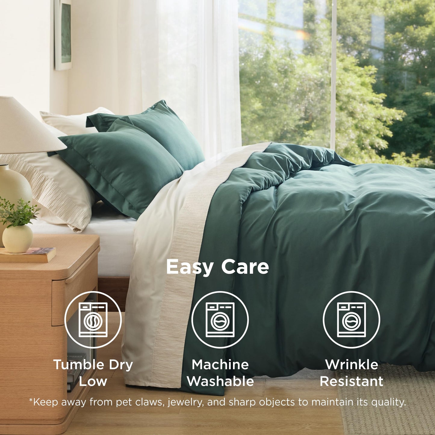 Bedsure Duvet Cover Queen Size - Soft Double Brushed Bedding Set for Kids & Adults, Zipper Closure, 3 Pieces, Includes 1 Duvet Cover (90"x90") & 2 Pillow Shams, NO Comforter, Forest Green