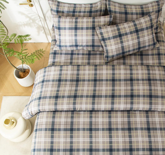 SDY 7PCS Twin Gingham Comforter and Sheet Set，Plaid Bedding Set with for Man Woman Adult，Super Soft Microfiber Bedding Sheet Sets