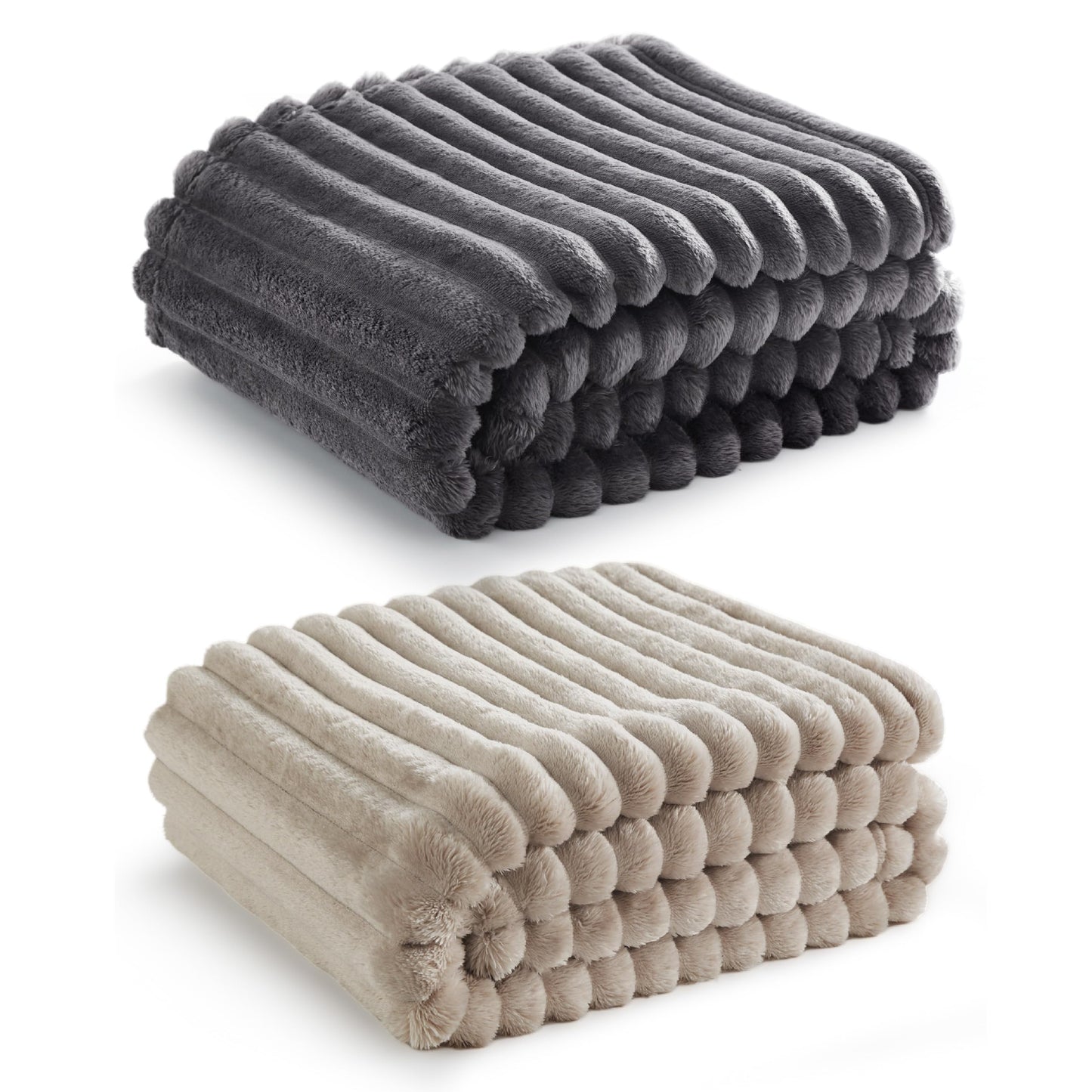 Bedsure Fleece Blanket Throw Size (Dark Grey & Beige)