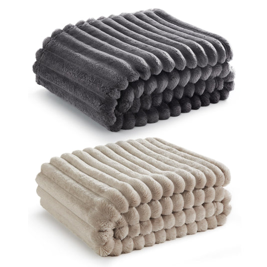 Bedsure Fleece Blanket Throw Size (Dark Grey & Beige)