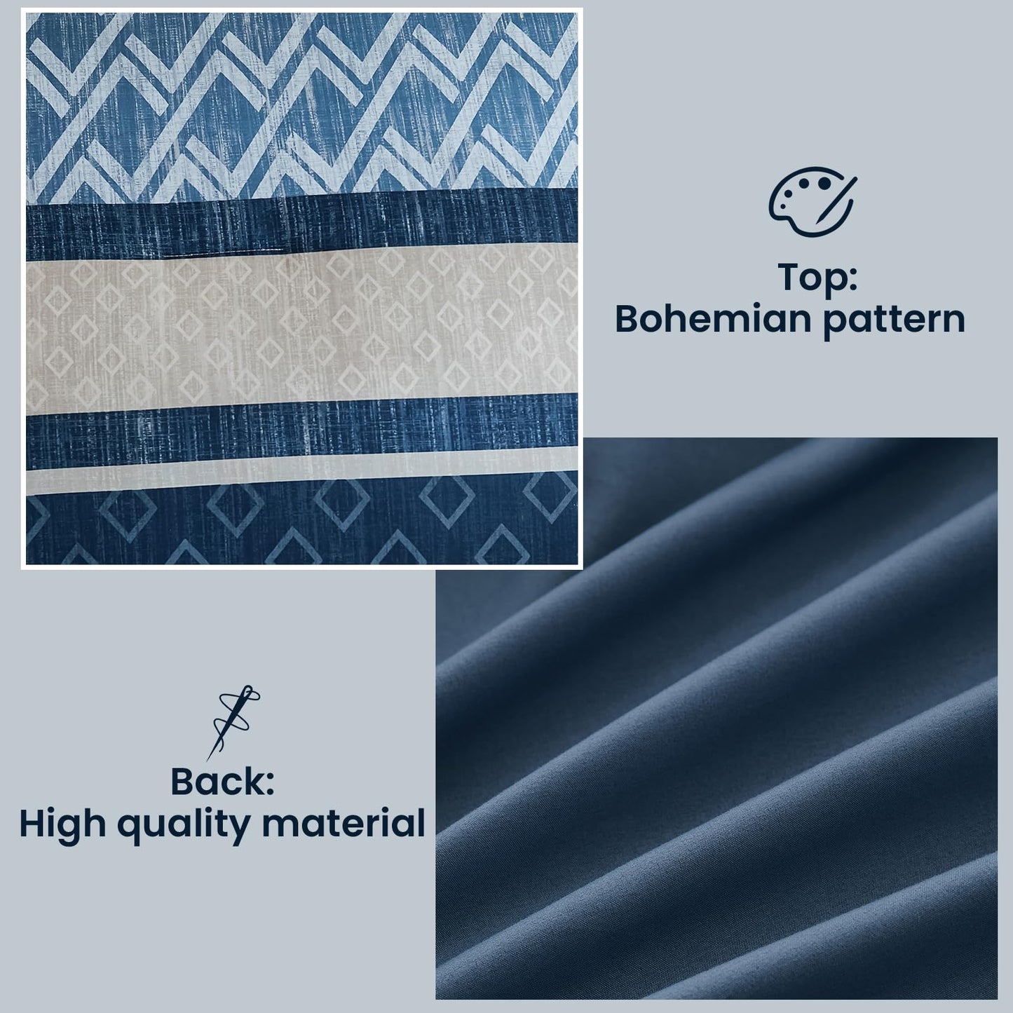 Cottolester Queen Comforter Set 7 Pieces Blue Boho Striped Bed in a Bag,Soft Microfiber Complete Bedding Sets