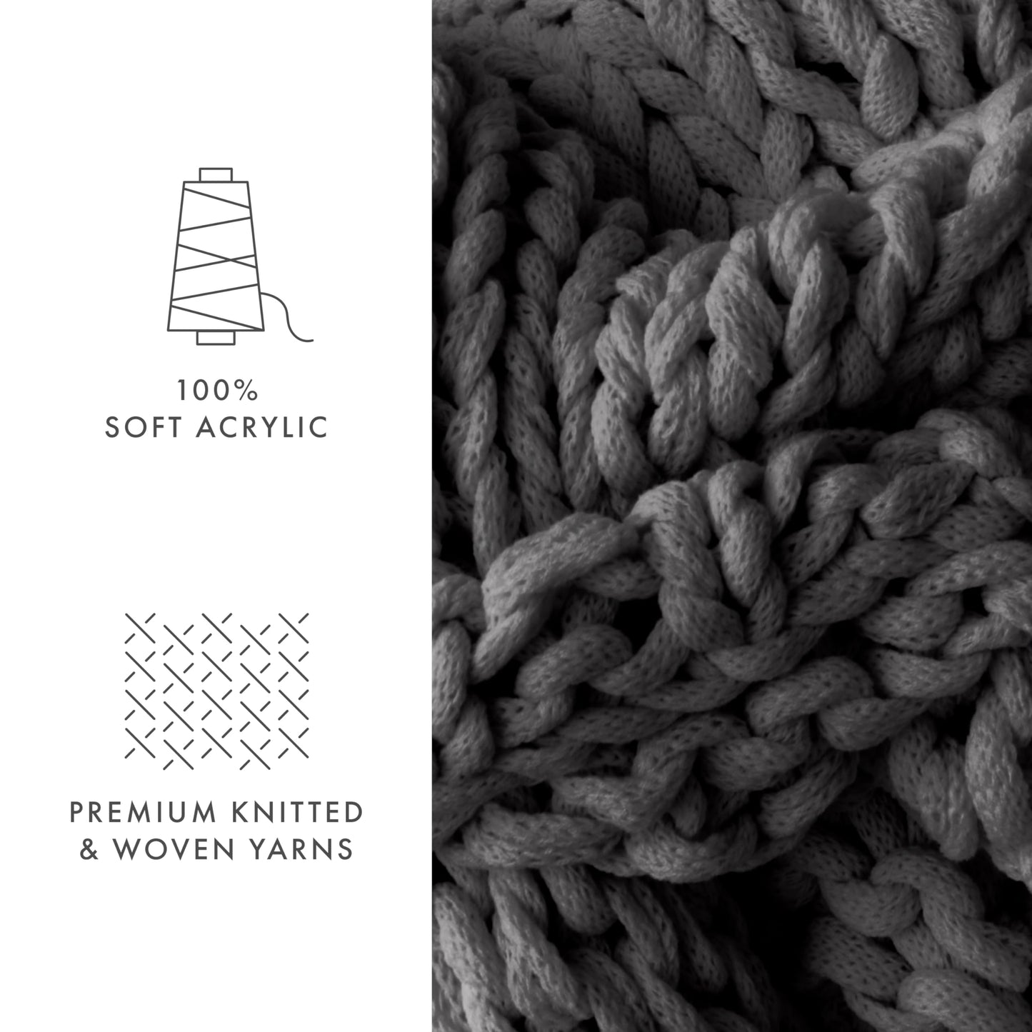 Linen Market Beddings Oversized Chunky Knit Throw Blanket Acrylic Hypoallergenic - 47'' x 59'' Cozy Home Accent for Snuggling, Lounging, and Stylish Décor (Gray)