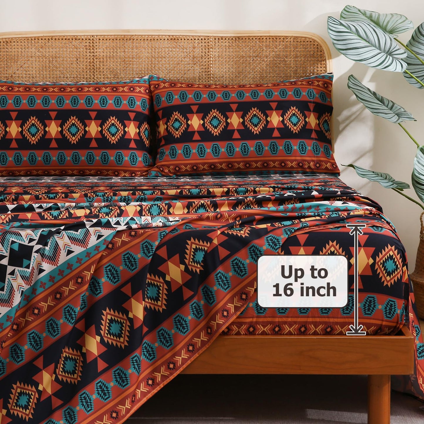 CozySmile 4 Pieces Queen Sheet Set Bohemian, Boho Sheets Soft Microfiber Deep Pocket, Western Sheets Geometric(Queen, Multicolor Tribal)