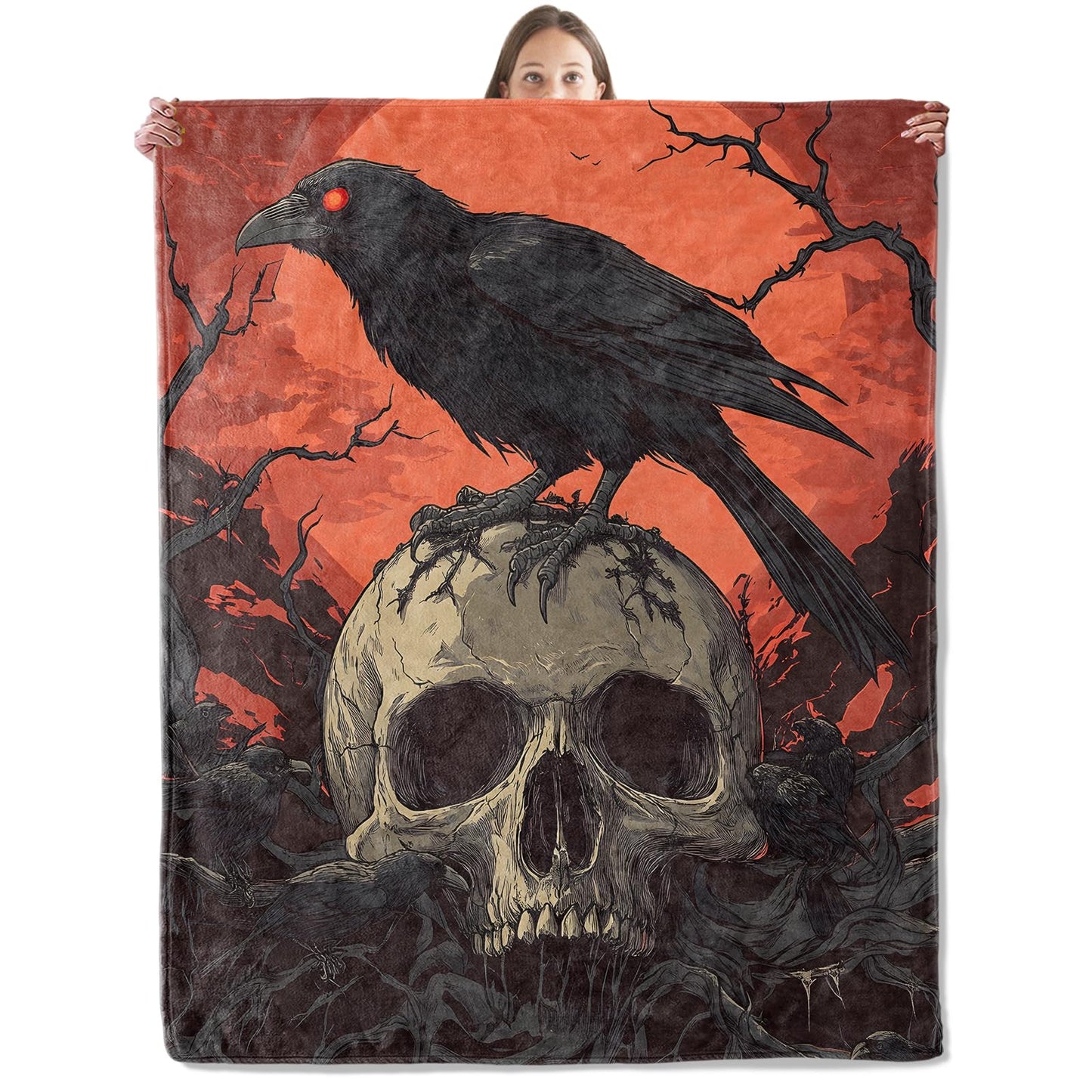 xmwjfd Dark Raven Skull Blanket, Cozy Plush Throw Blanket for Couch Bedroom Outdoor, Lightweight Soft Flannel Travel Blankets, Gifts for Women Adults Kids, Warm Decor 50"×60"